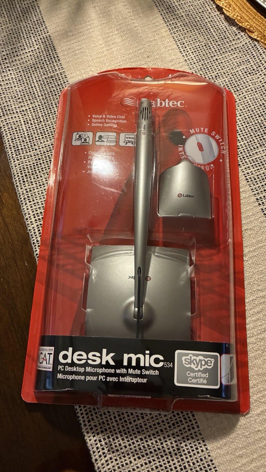 Labtec Desk Mic 534 Wired Microphone, Mute Button, Noise-Cancelling, Silver