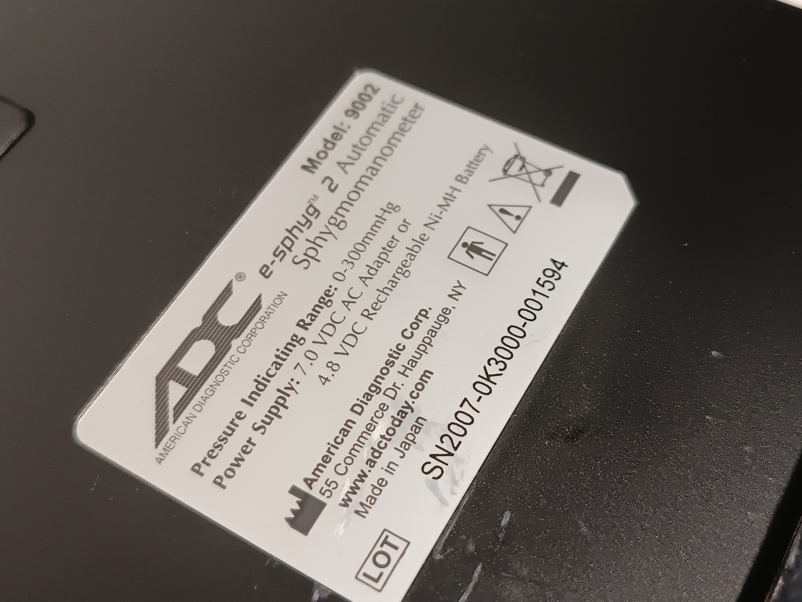 ADC 9002 e-sphyg 2 Automatic Sphygmomanometer 0-300mmHg BP unit
