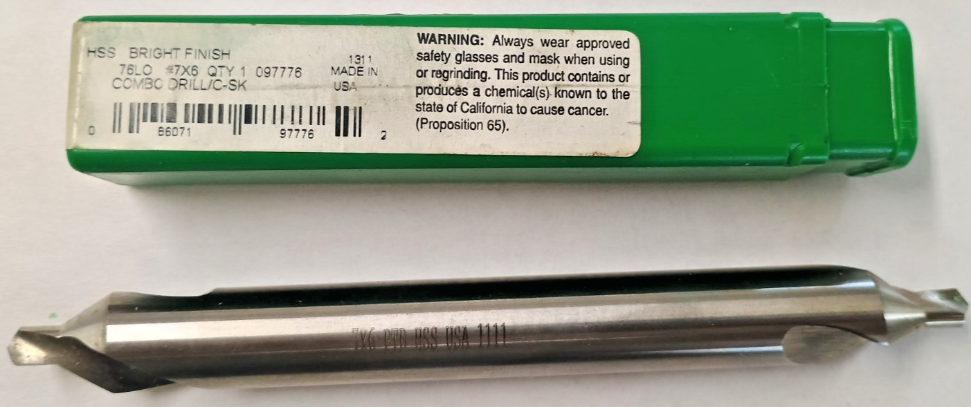 #7 5/8"x6" OAL Combo Drill+Countersink USA HSS