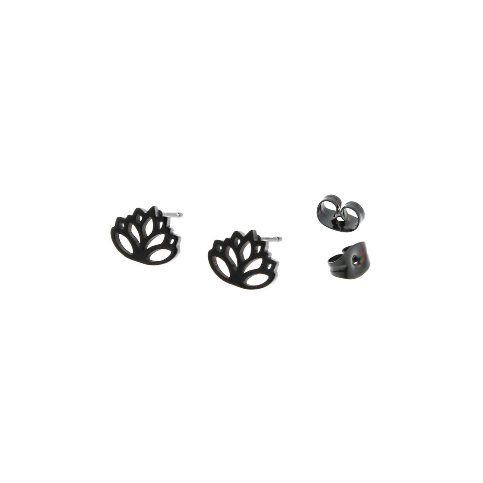 Gunmetal Stainless Steel Earrings - Lotus Studs - 10mm - 2 Pieces 1 Pair - ER054