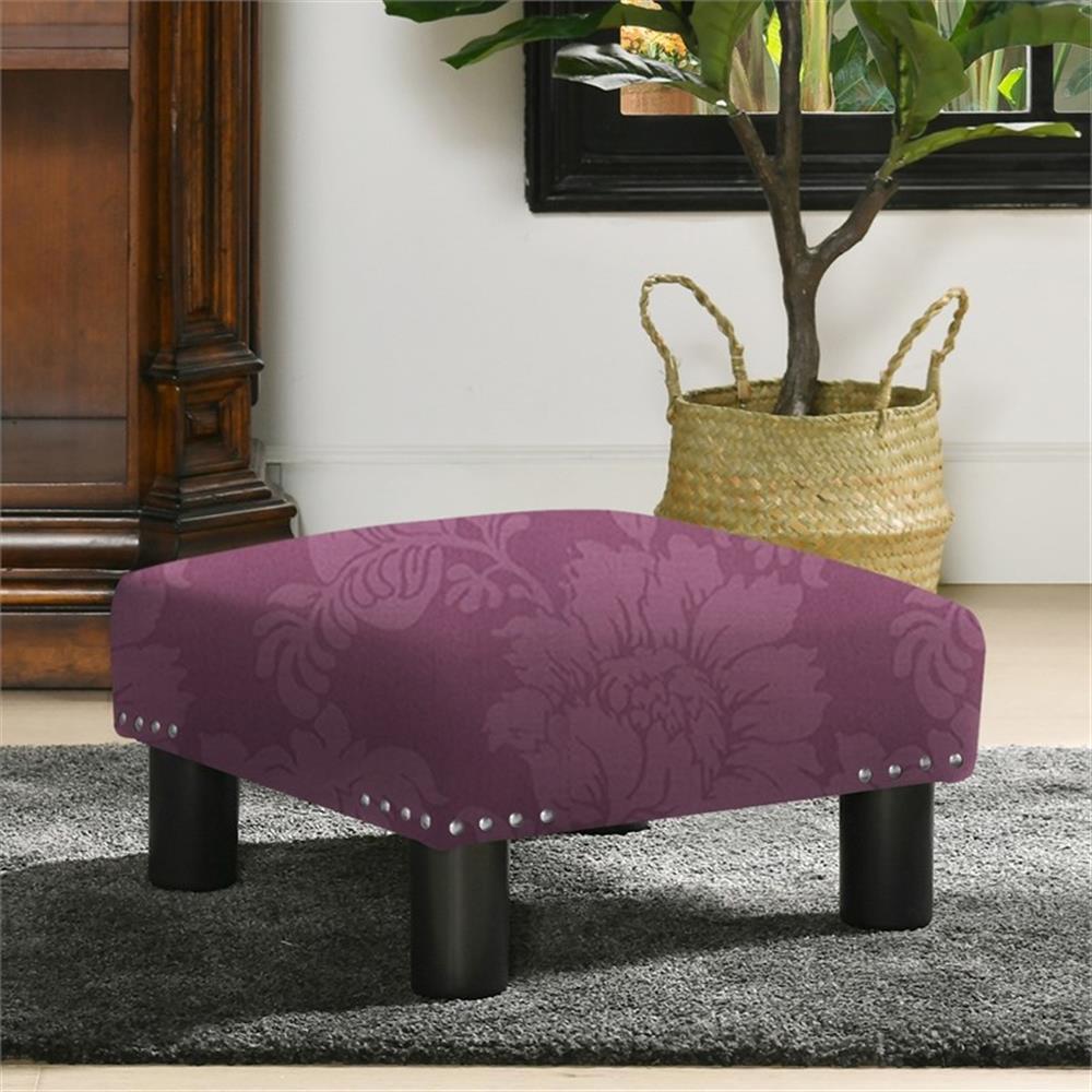 Jules Square Accent Ottoman Purple Floral Sateen