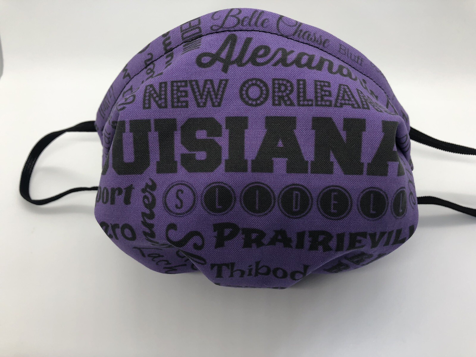 Louisiana Cities & Towns / Black Back Face Mask Triple Layer Double Wire Fitted
