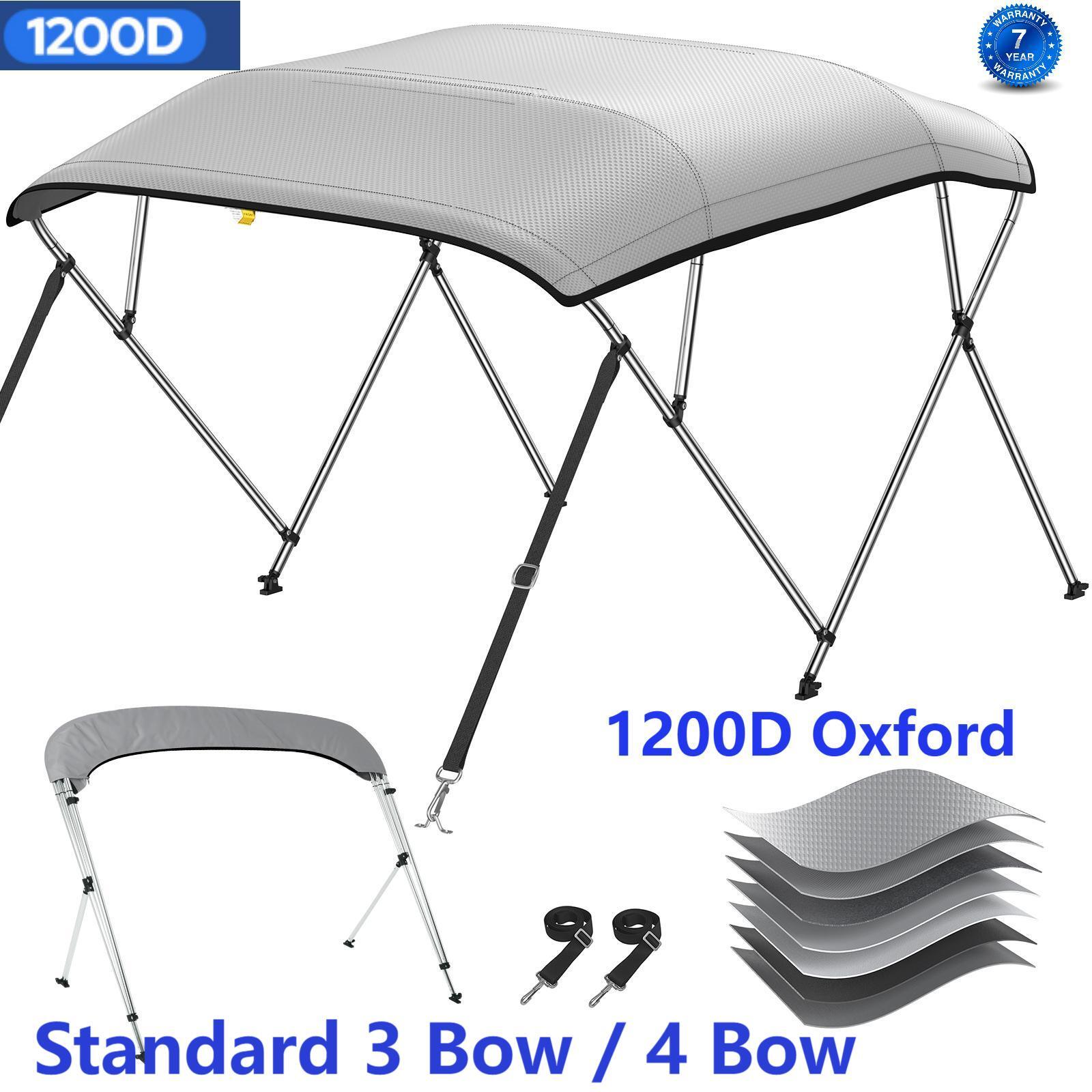 Heavy Duty 1200D 7Ply 3 Bow 4 Bow Bimini Top Boat Cover 6 / 8 ft with Rear Poles