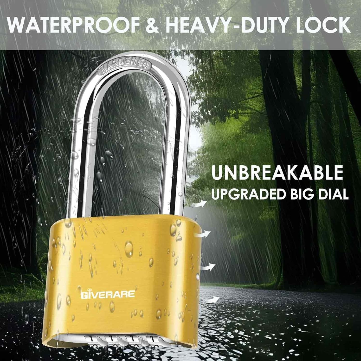 4-Digit Combination Padlock Heavy Duty Weatherproof Long Shackle Security Lock