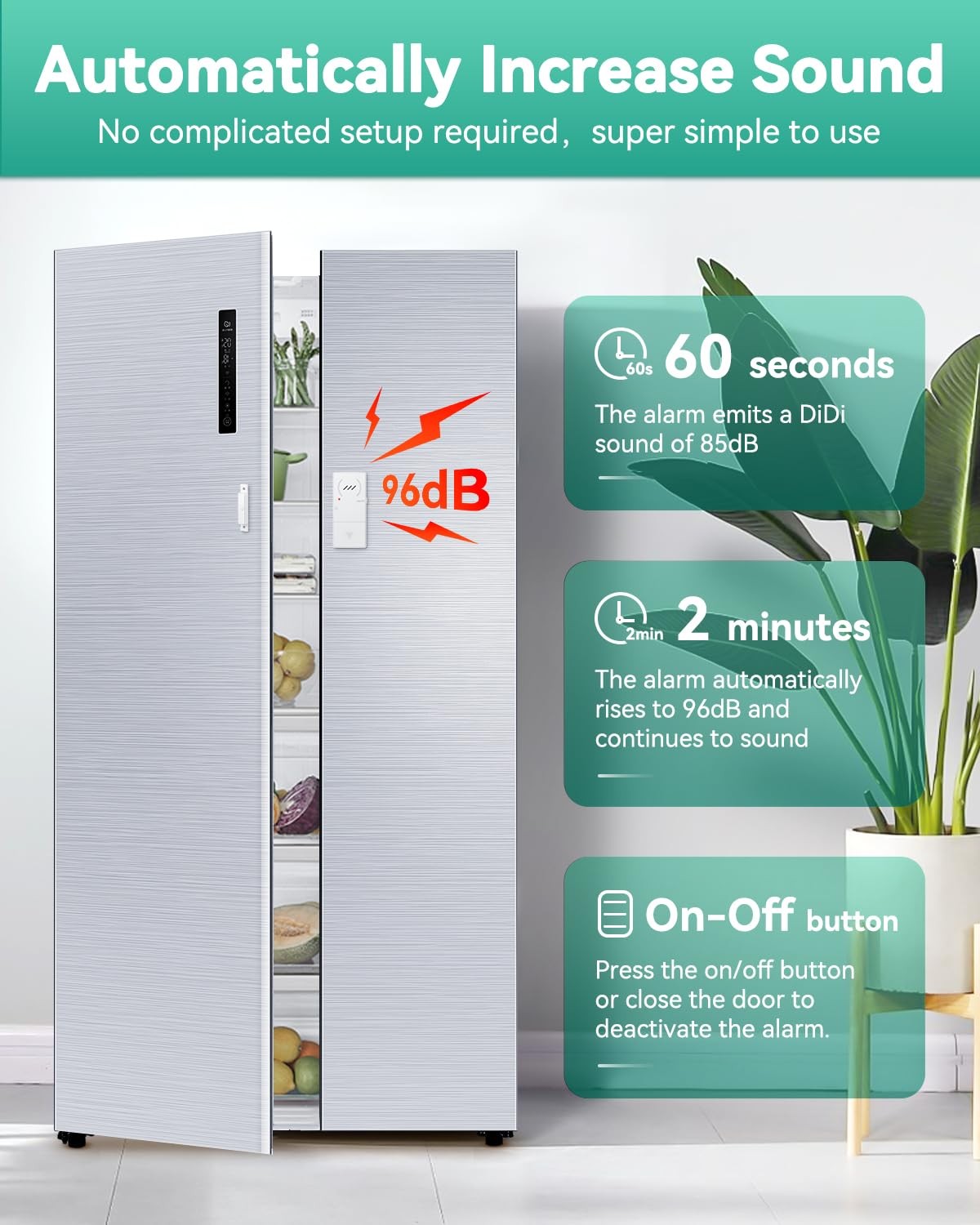 HAPYTHDA Freezer Door Alarm 60s Delay, 0.3in Ultra Thin white