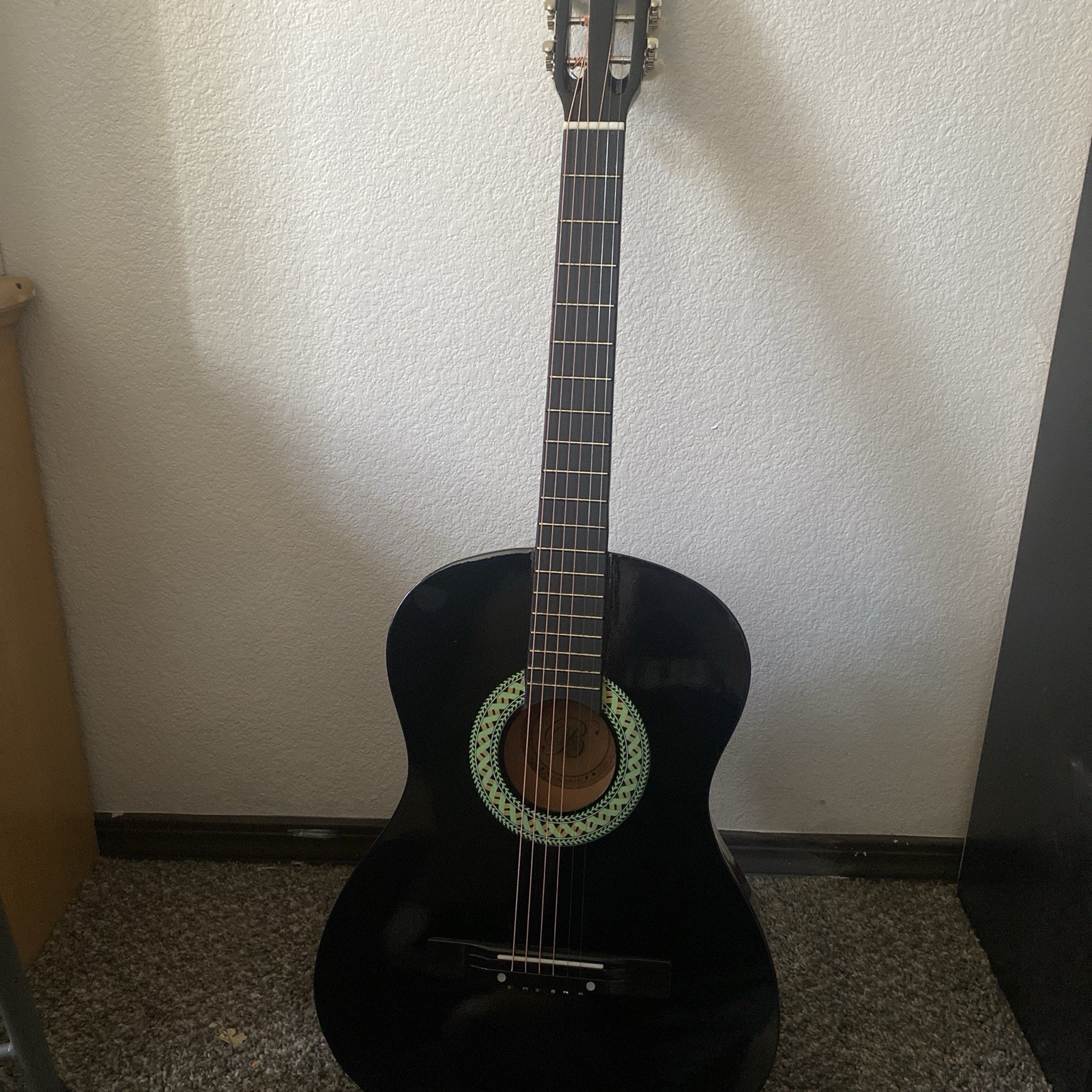 B Classical Guitar Black 6 String Right-Handed with Gig Bag and Strap