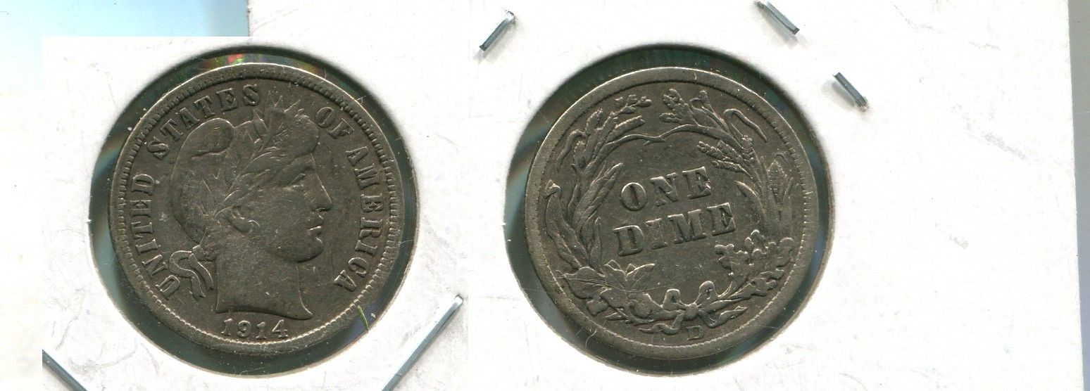 1914 D BARBER SILVER DIME TYPE COIN XF 4051T