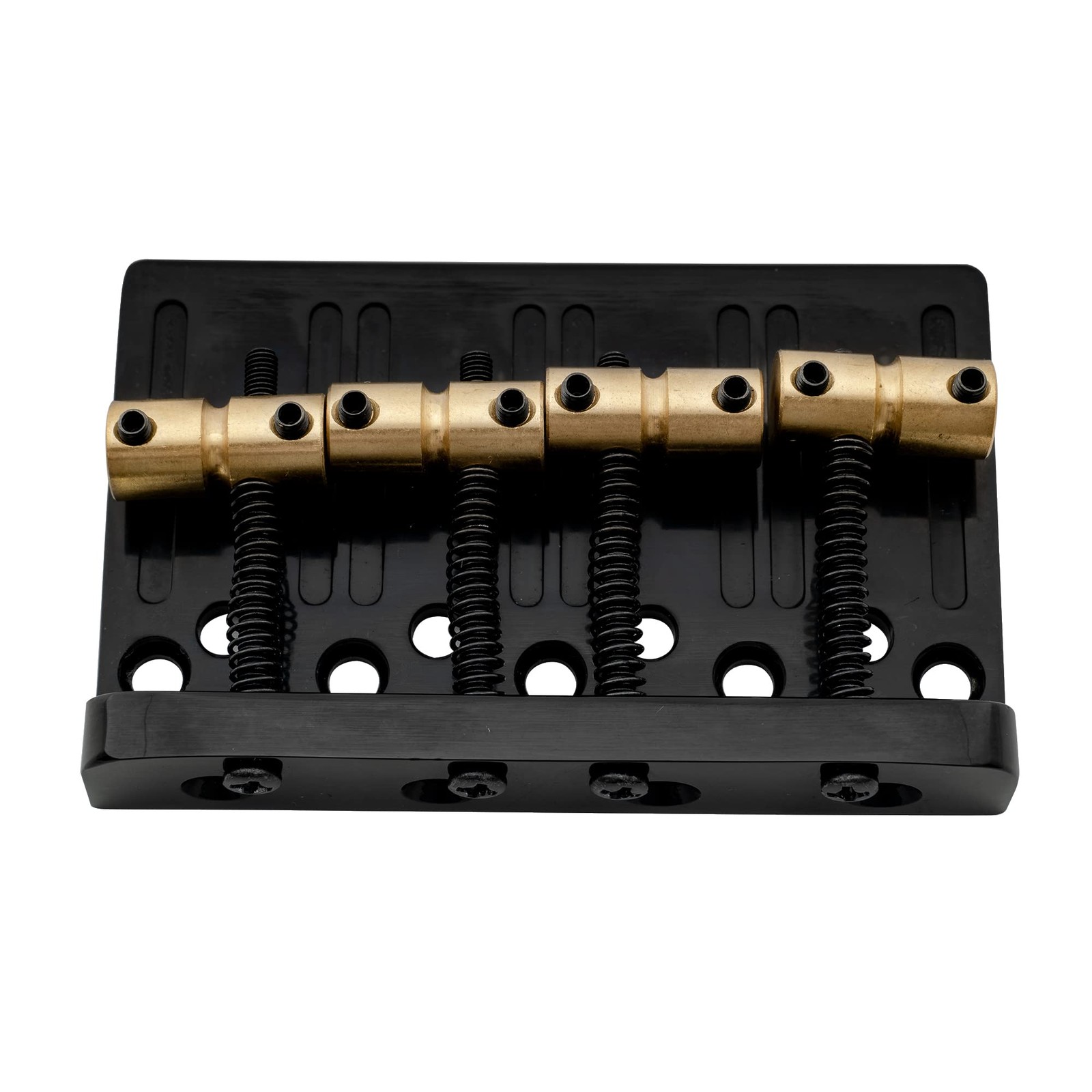 Musiclily Pro 19mm 4-String Bass Hardtail Bridge with Brass Saddles and Black