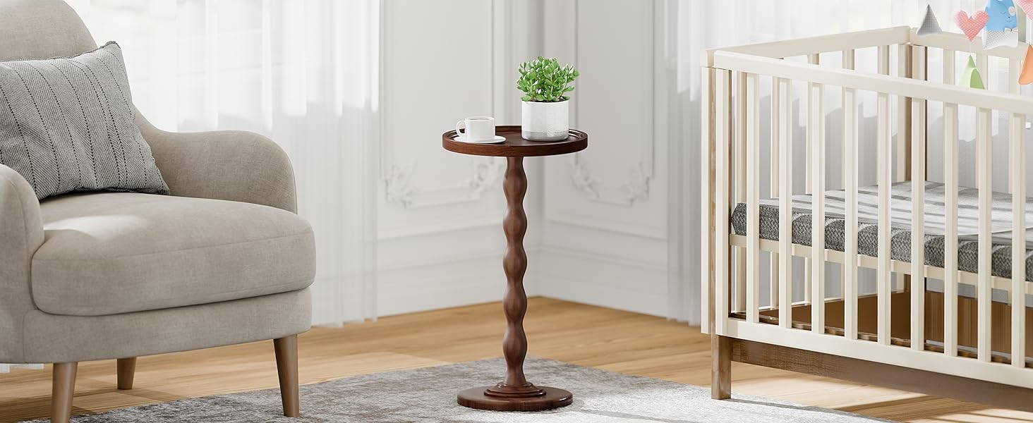 Small Round Side End Table - Solid Wood Accent Drink Table for Living Room