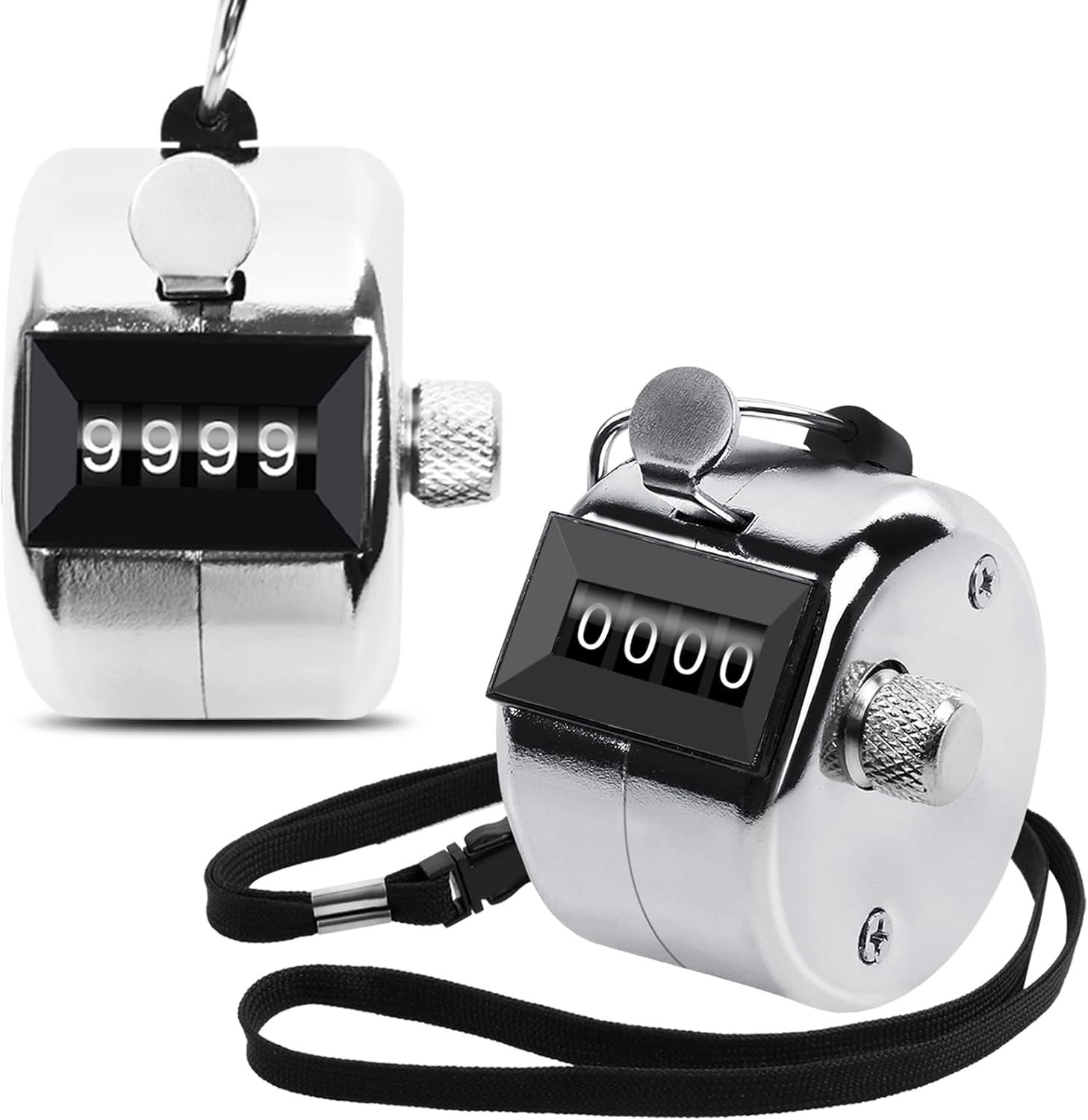 2 Pack Metal Hand Counter Four-Digit Click Counter with Lanyard