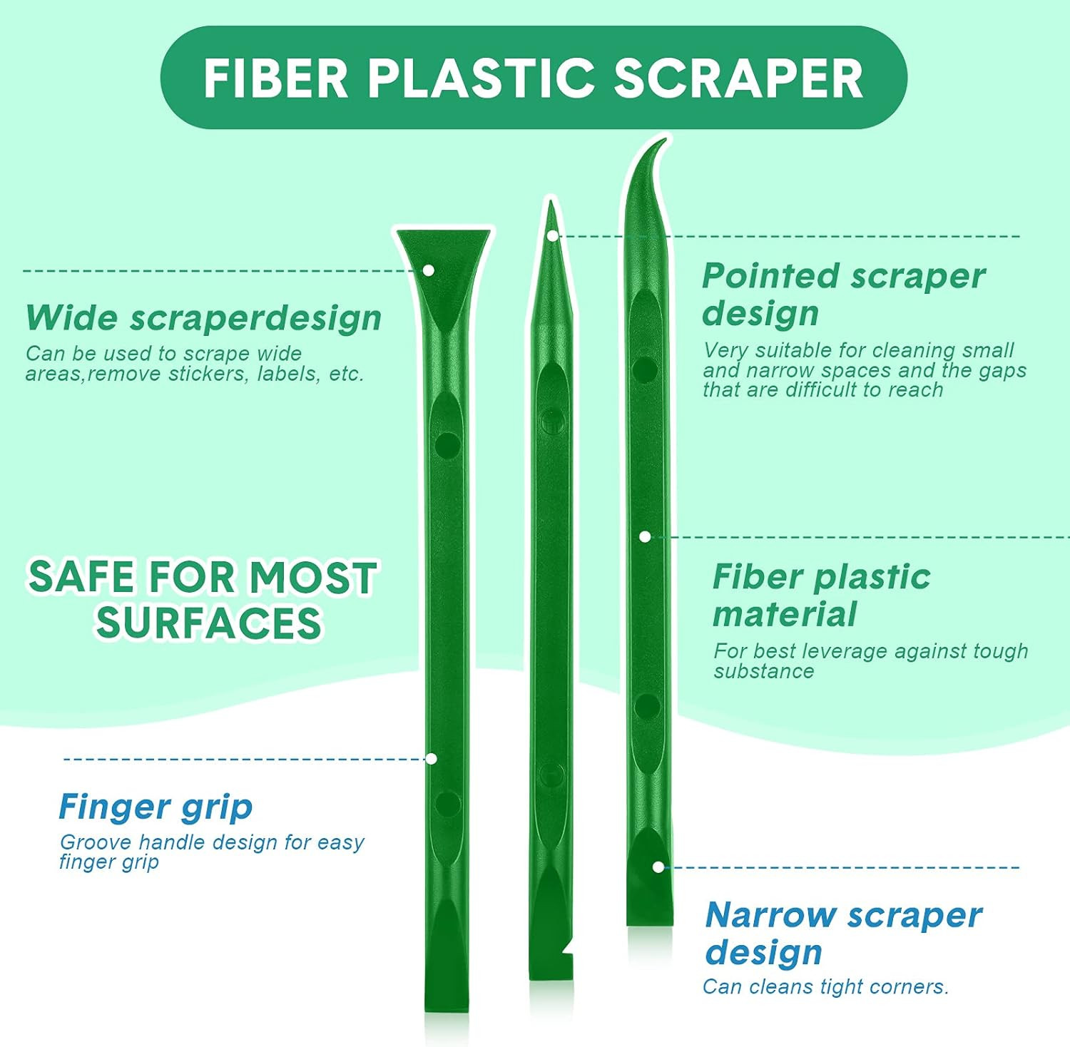 9 Pieces Plastic Scraper Tool Scratch Free Crevice Cleaning Sticker Green