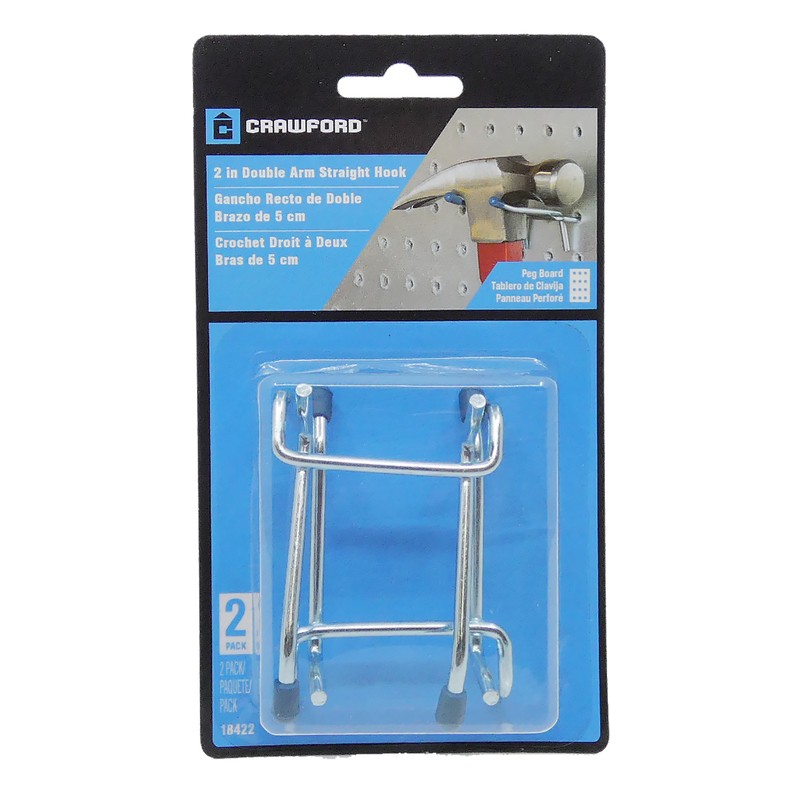 Crawford 18422 Straight Multi Fit Double Arm Pegboard Hooks 2 in.