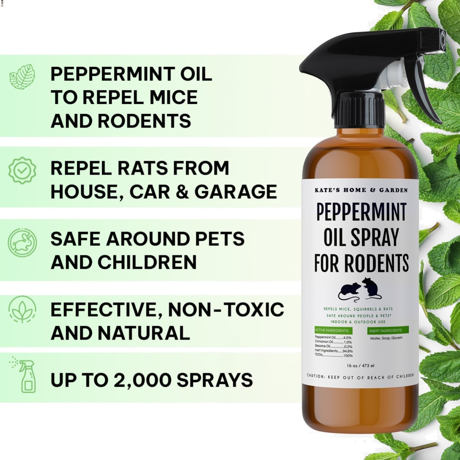 Peppermint Oil Spray for Rodents, Squirrels, Mouse, Bat, Rat, Car Engines, Mi...
