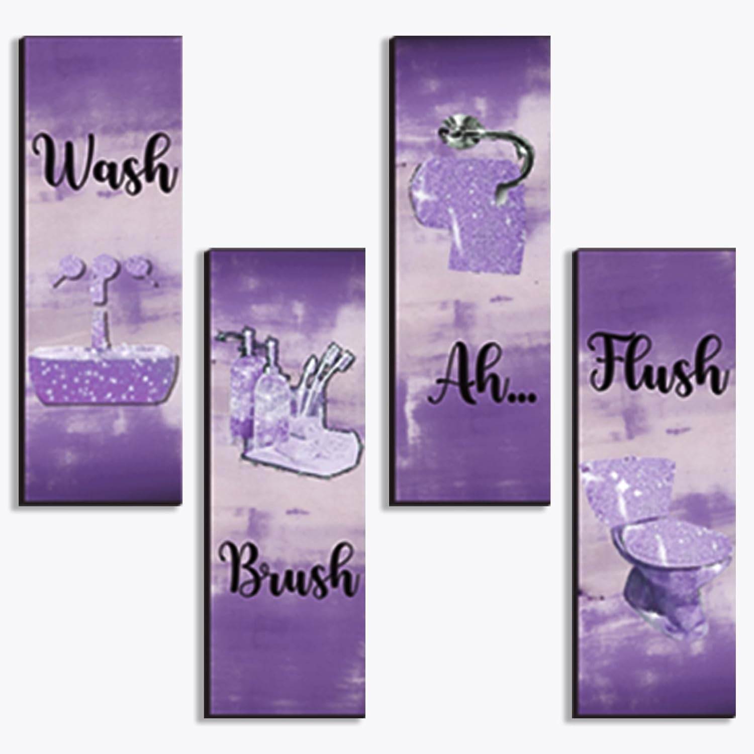 4 Pcs Purple Bathroom Decor Silver Bathroom Accessories Abstract Wall Decor Set