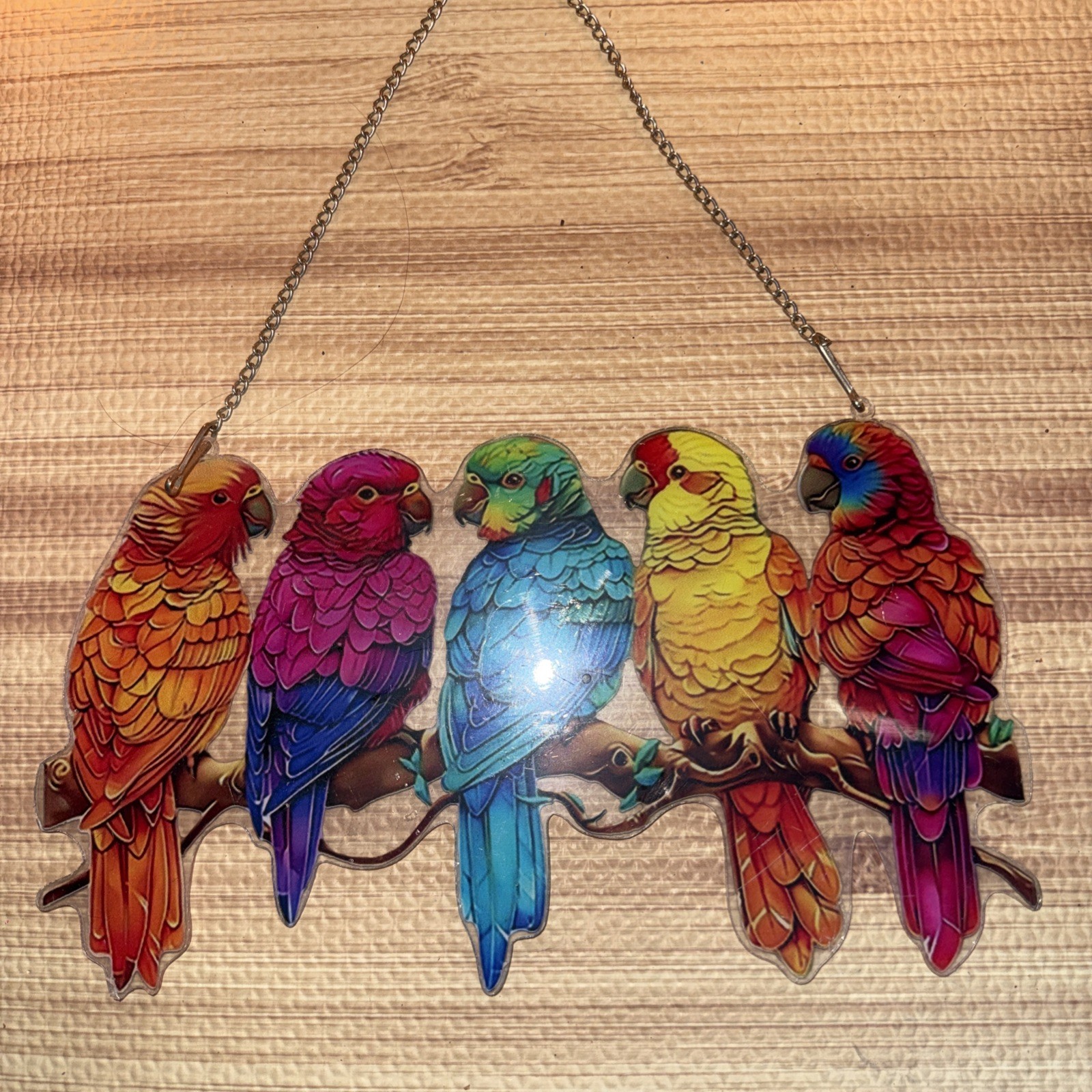 Stained Bird Stained Suncatcher on Branch Multicolor