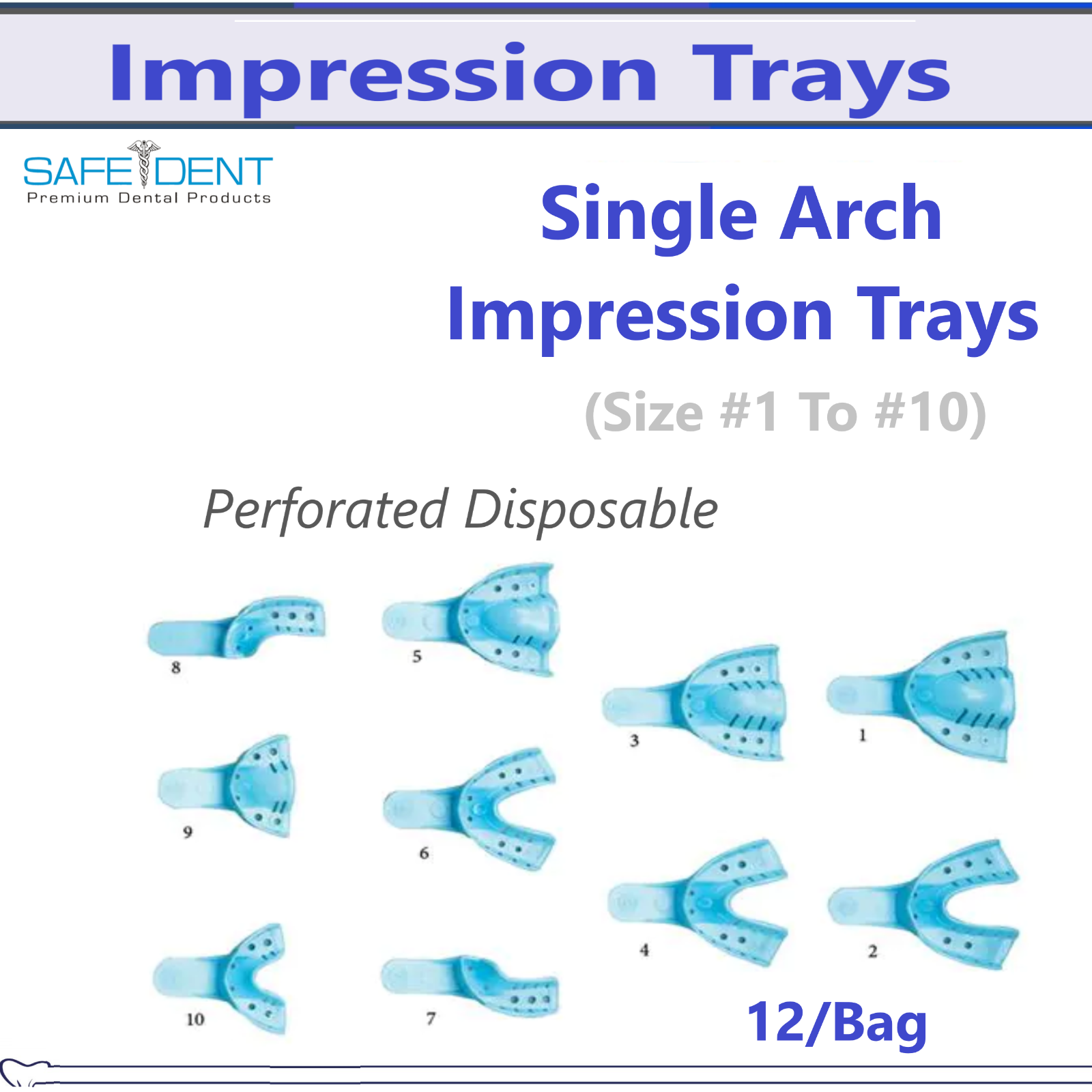 Dental Single Arch Impression Tray Upper Lower Small Large Medium Quadrant 12/Bg