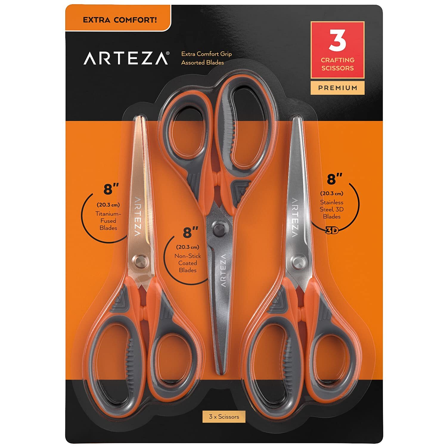 Arteza Crafting Scissors | Assorted Blades & Sizes- Set of 3