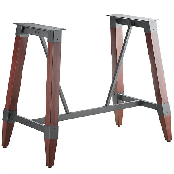 Industrial Style Bar Height Trestle Table Base with Steel Frame & Mahogany Wood