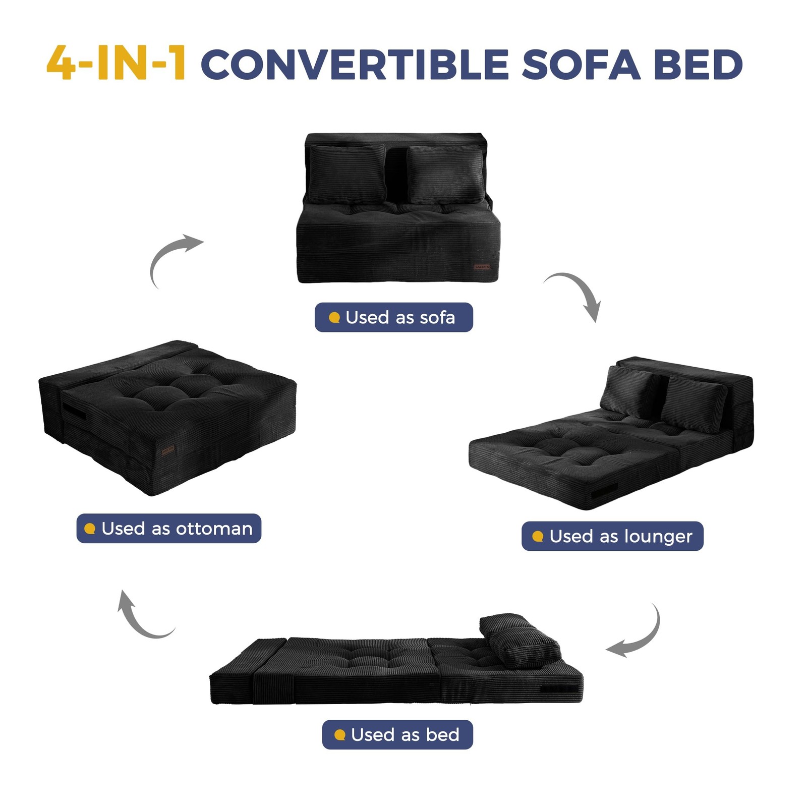 MAXYOYO Convertible Sofa Bed Fold Out Couch with Pillow MSF1BKUS100