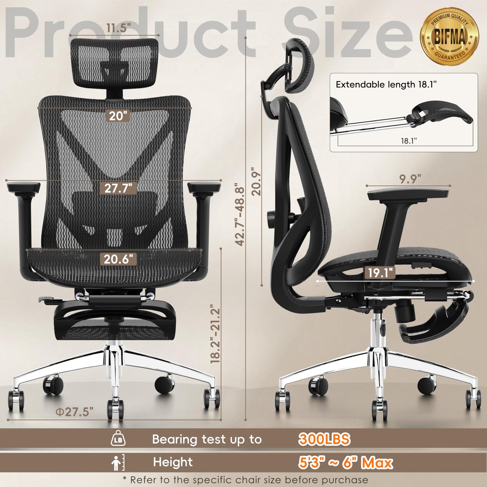 GABRYLLY Ergonomic Office Chair with Footrest, 135° Reclining Desk Chair with...