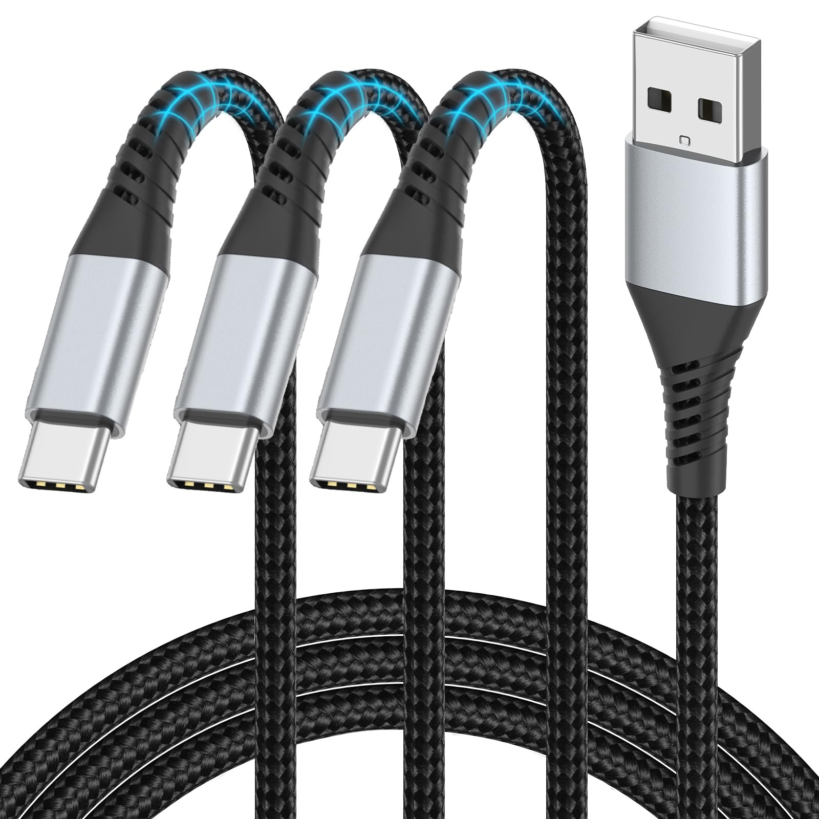 3 Pack Short USB C Cable 2FT Braided Type C Fast Charging Phone Cord Black