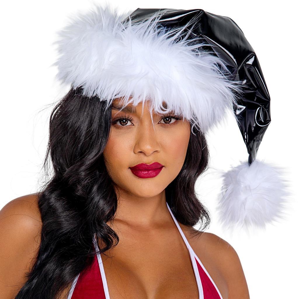 Bad Santa Hat Vinyl Faux Fur Trim Christmas Holiday Costume Black White C201