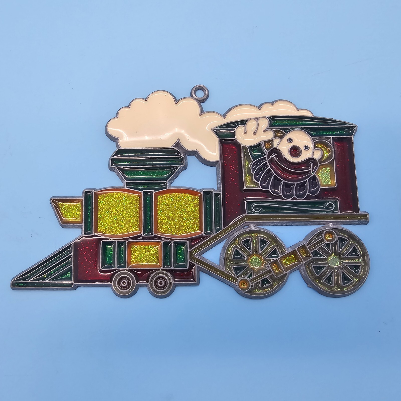 Vtg Stained Glass Suncatcher Circus Clown Train Engine