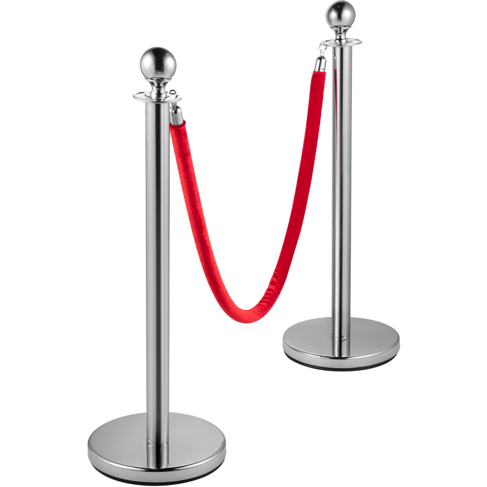 Uimoso 8Pcs Crowd Control Stanchion Posts Red Velvet Rope-Silver Queue Barrier