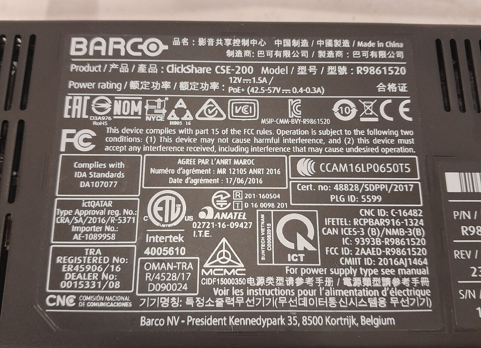 Barco ClickShare CSE-200 R9861520 Wireless Presentation System-READ DESCRIPTION