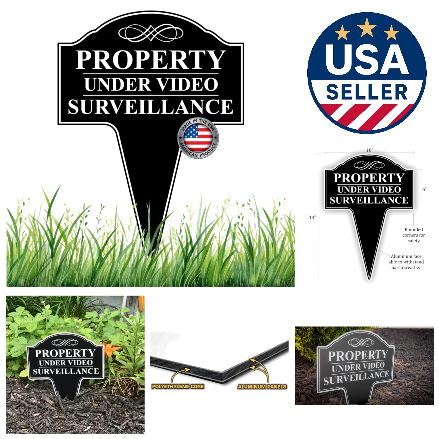 Elegant 10x14 Property Under Video Surveillance Sign - Durable Aluminum Design