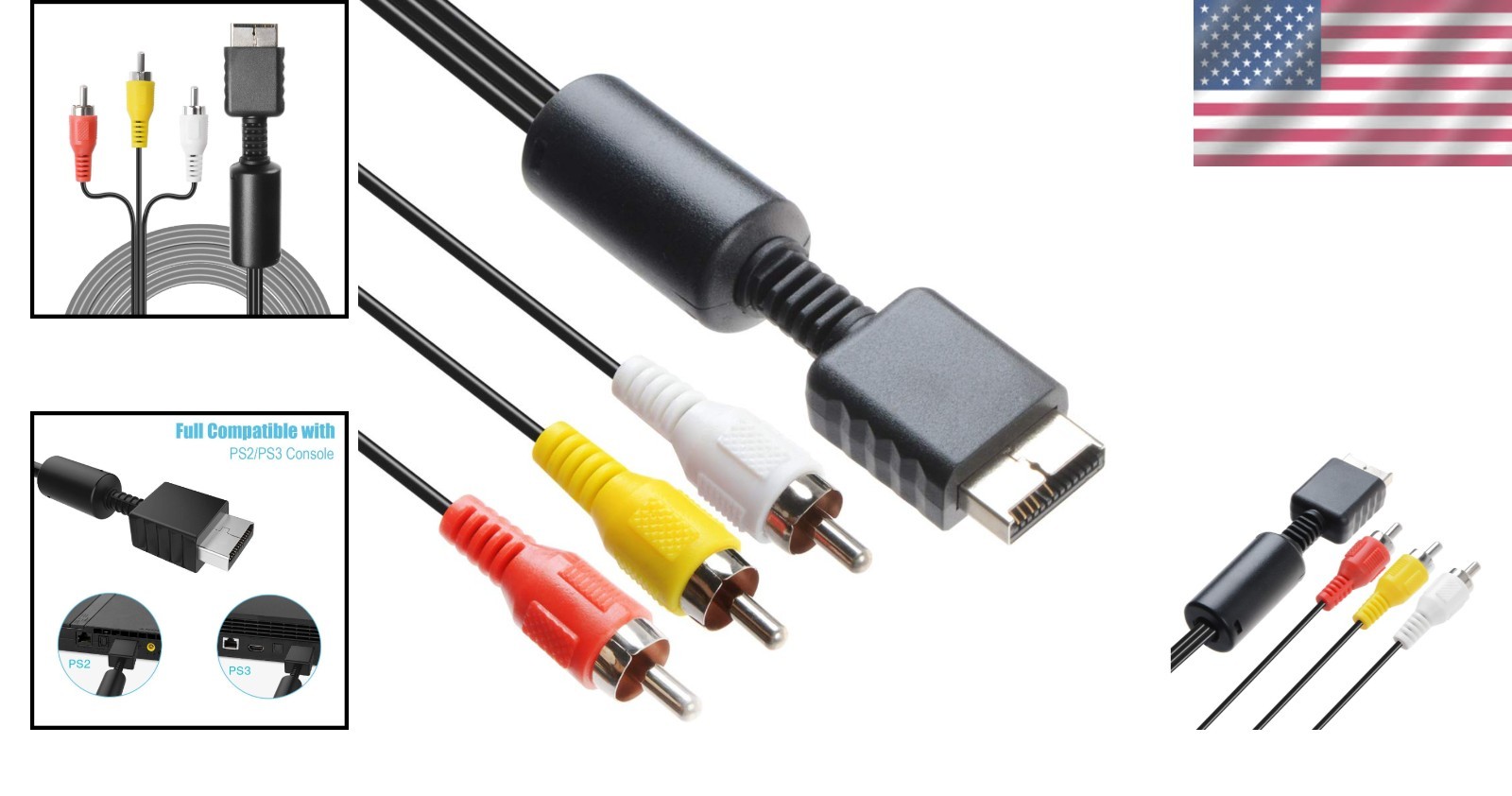 Universal 6FT RCA AV Cable - Connect Your PS1, PS2, PS3 to TV & Monitor