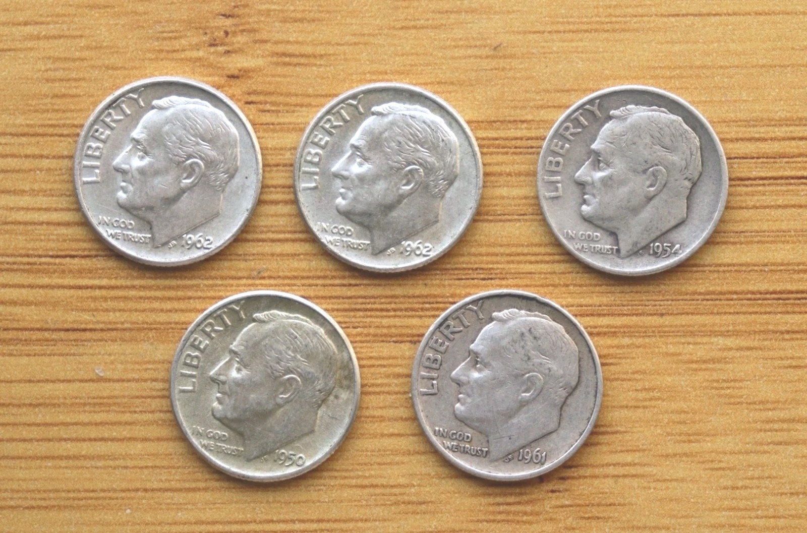 [Lot Of 5] 90% Silver Roosevelt Dimes - Choose How Many Lots Of 5