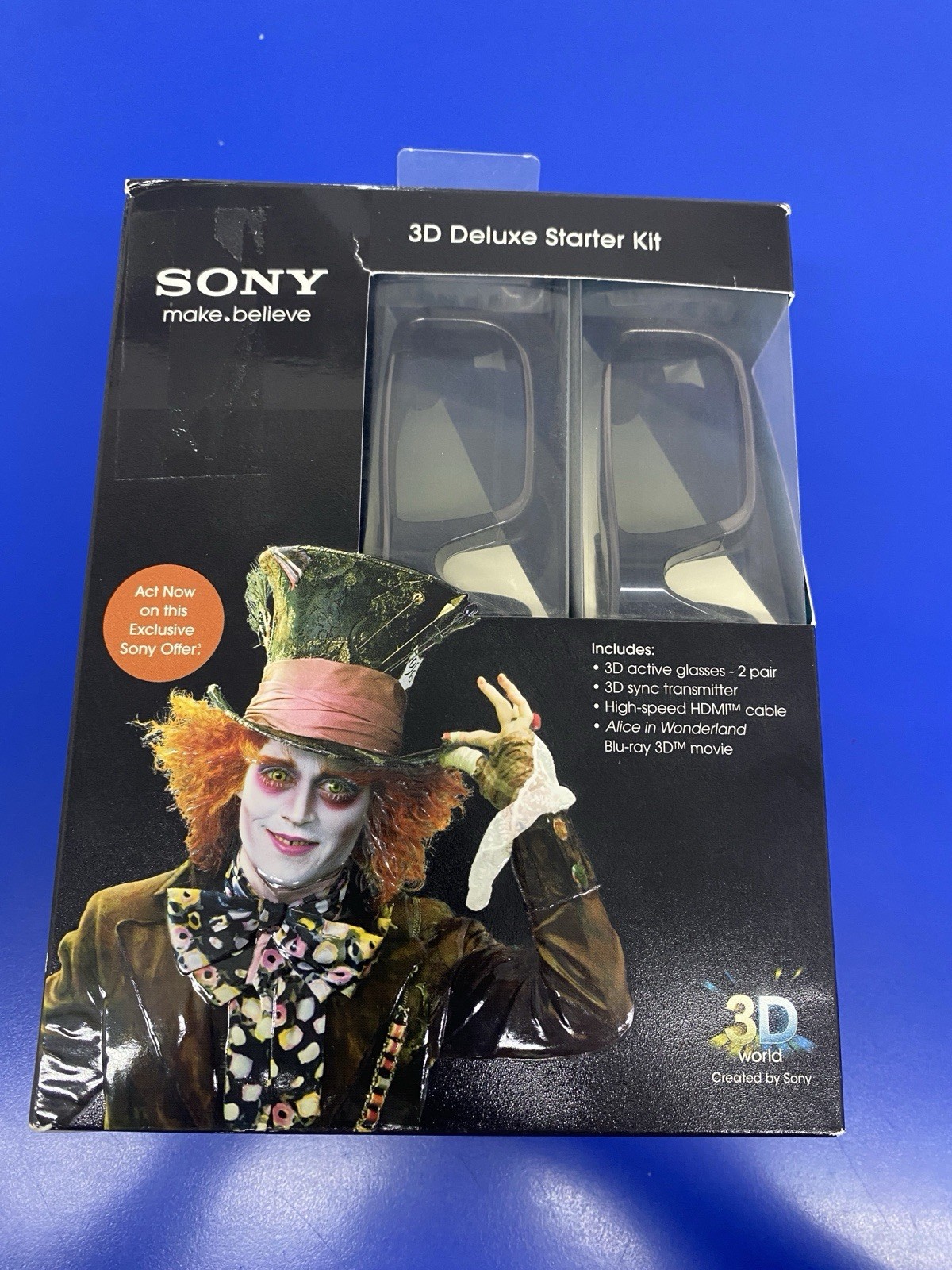 Sony 3D Deluxe Starter Kit w/ Alice in Wonderland Blu-ray 3D Movie NEW