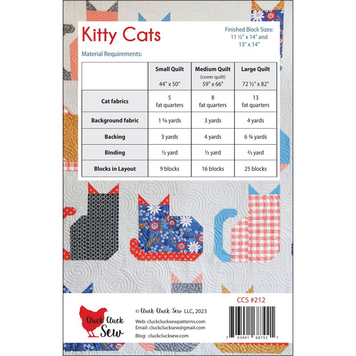 KITTY CATS QUILT PATTERN ~ by Cluck Cluck Sew ~ 3 Sizes ~ Fat Quarters