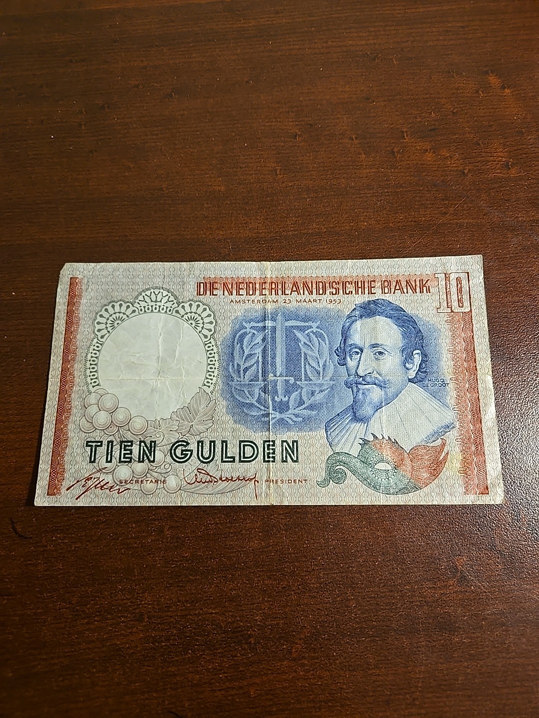 BANK OF NETHERLANDS 10 GULDEN 1953