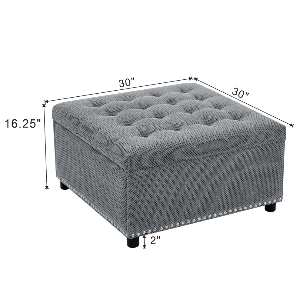 Storage Ottoman, Tufted Footstool, Nailhead Trim Ottoman, Square Storage Ottoman