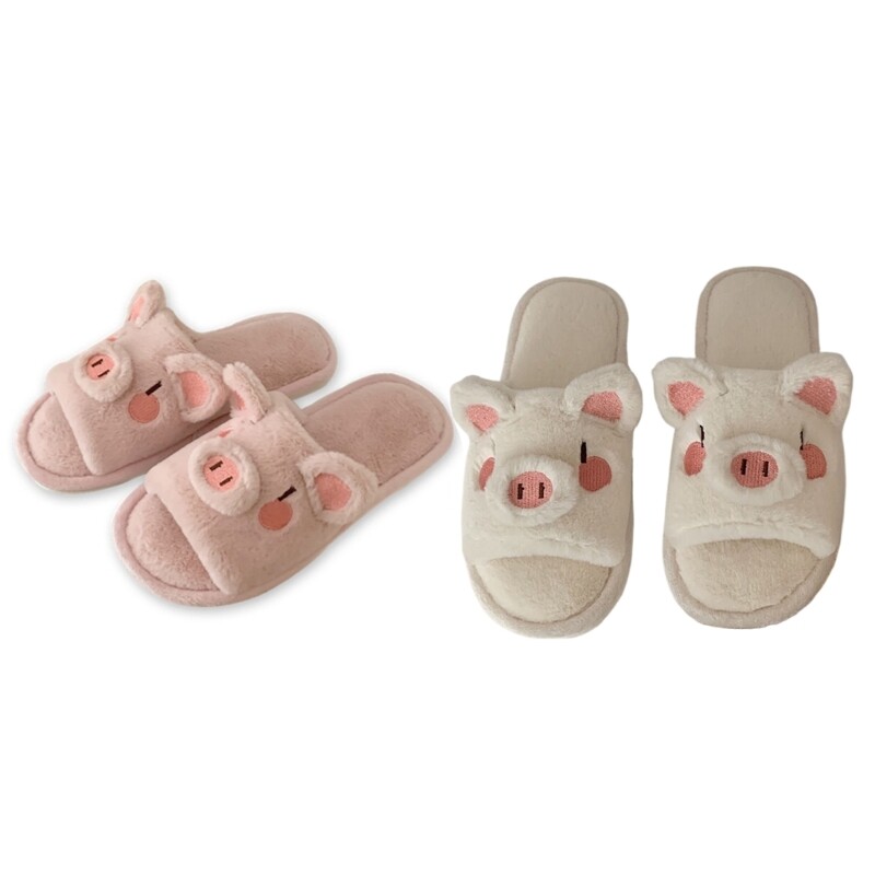 Warm Plush Animal Slipper Cartoon Pig Pattern Indoor for Ladies Girls Xmas Gifts