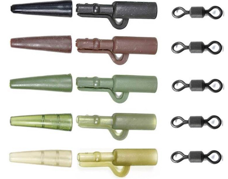 30 pc Carp Fishing Tackle Safety Lead Clip Set With Size 8 Rolling Swivels Rigs