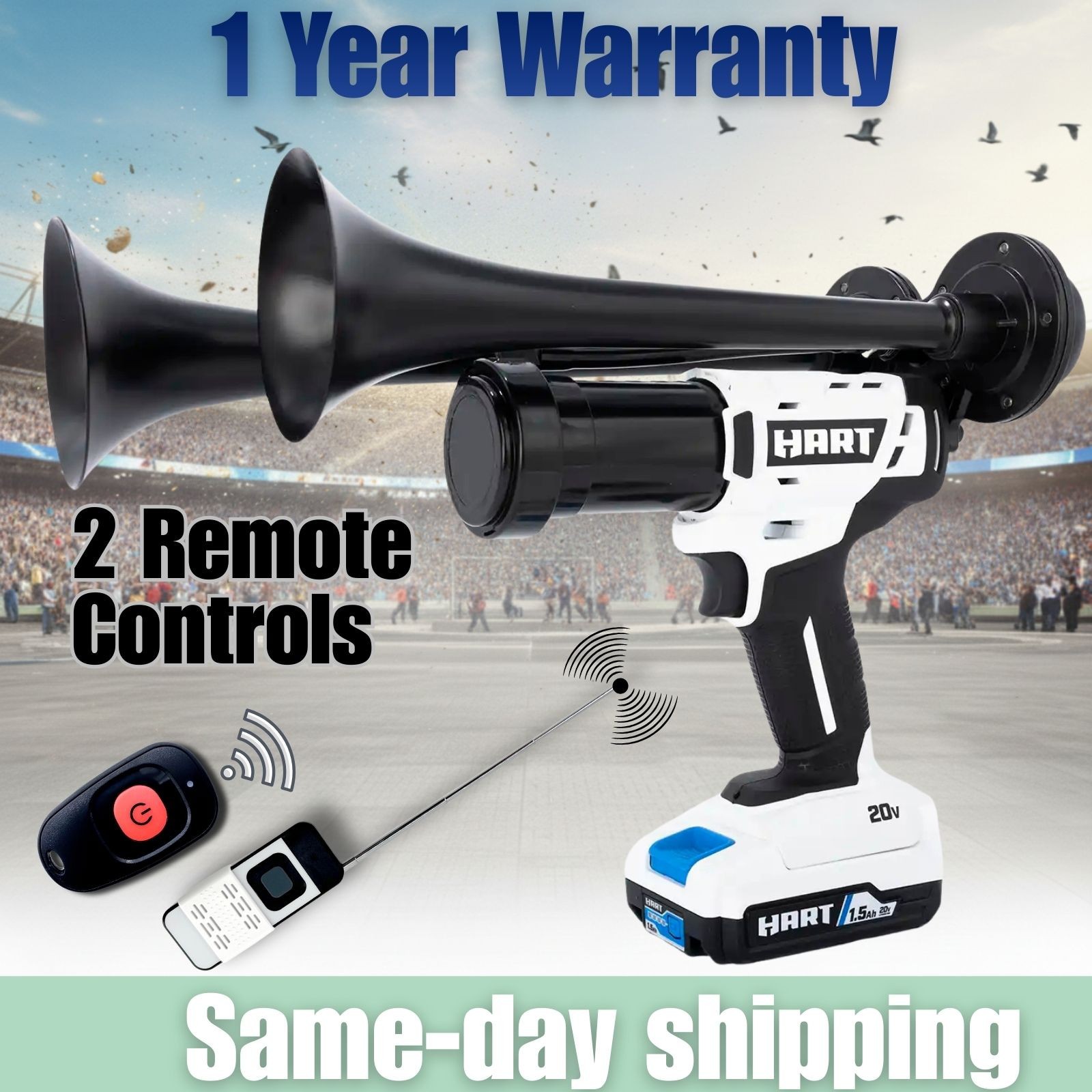 Hart 20 V Impact Drill Train Horn Dual Black | Two Remotes Included