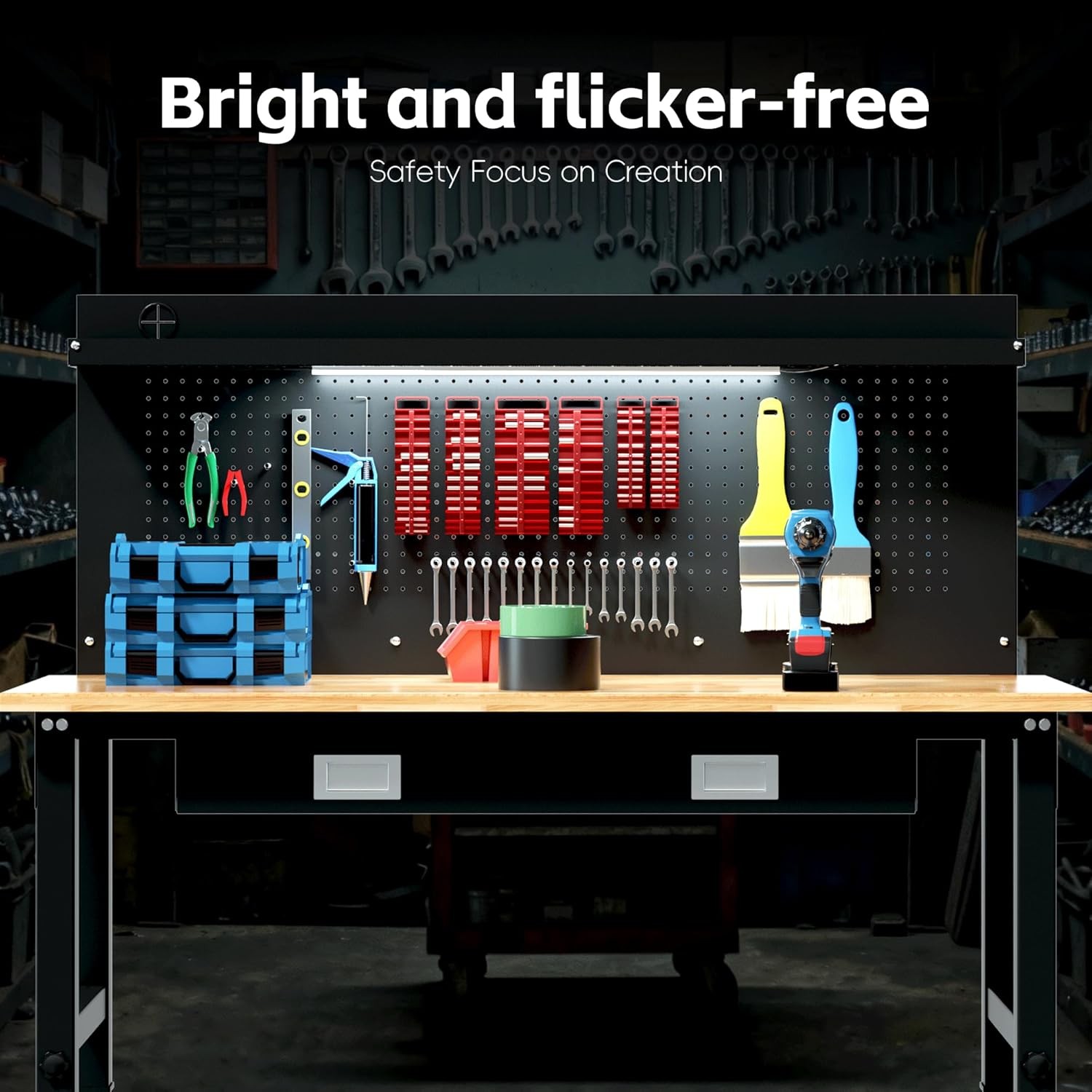 60" Heavy Duty Adjustable Workbench with Large Pegboard & LED Light, Adjustable