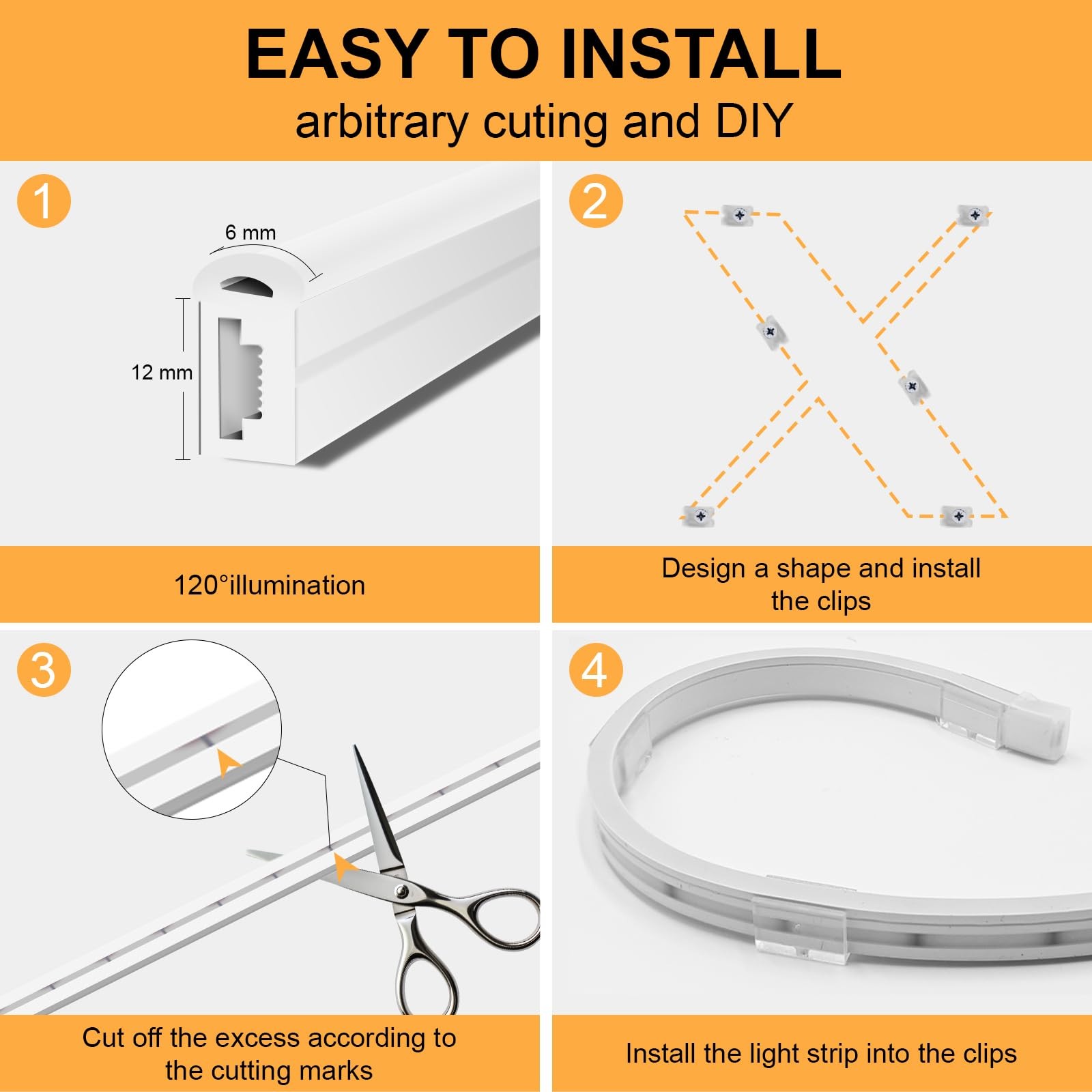 Neon Light Strips, Warm White Dimmable Lights, 16.4ft/5m Flexible Waterproof ...