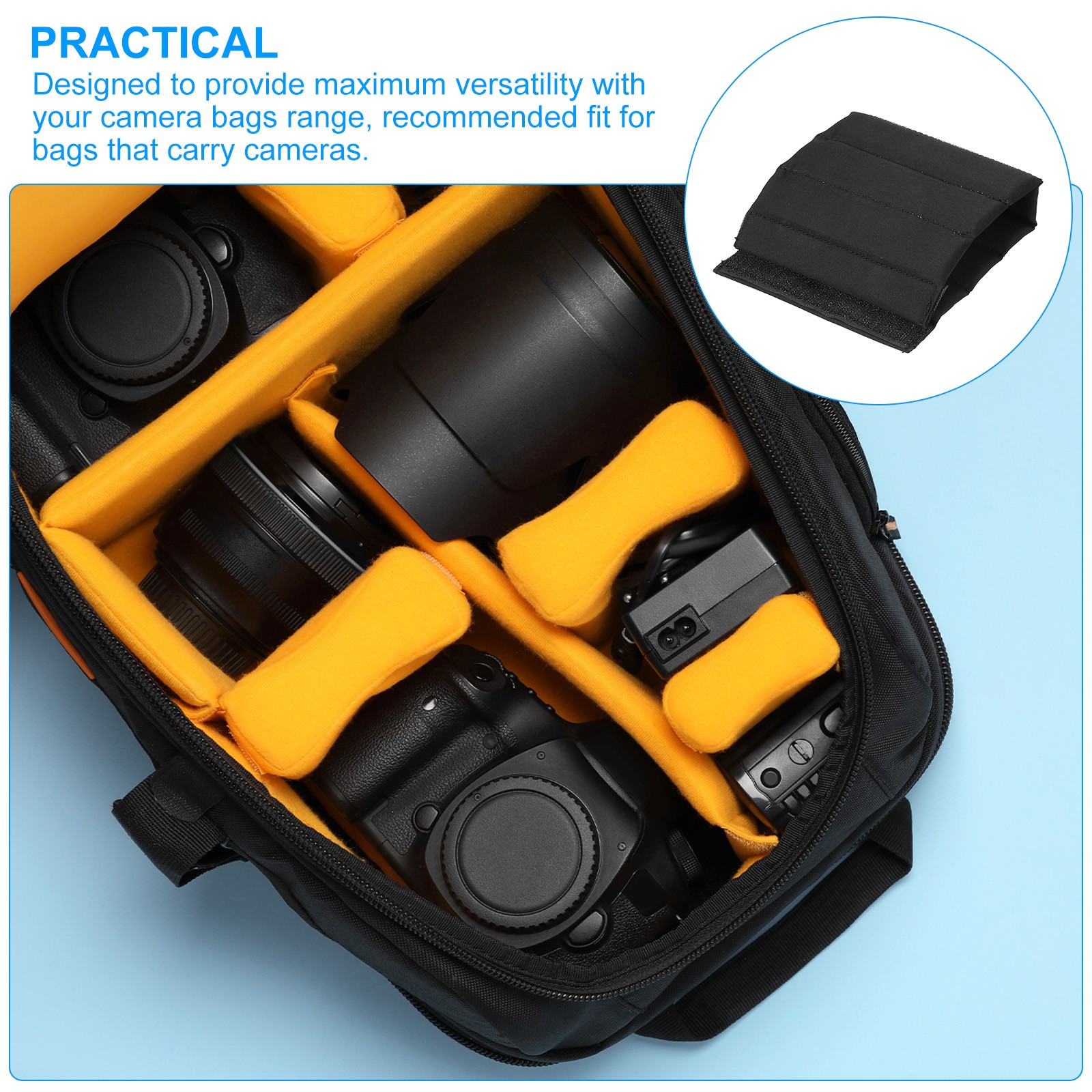 Camera Bag Divider, 2Pcs 8.66"x4.72"x0.31" Shockproof Separator, Black