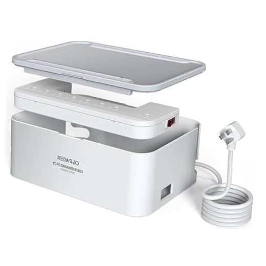 Power Strips with Cable Management Box, Surge Protector | Cord Organizer White
