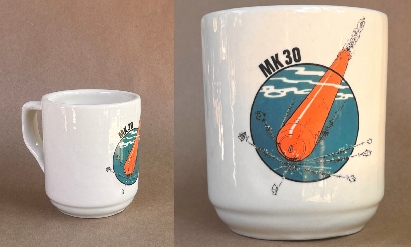 WWII Coffee Mug MK-30 Anti-Submarine Torpedo USN Navy MILITARY Advertising VTG
