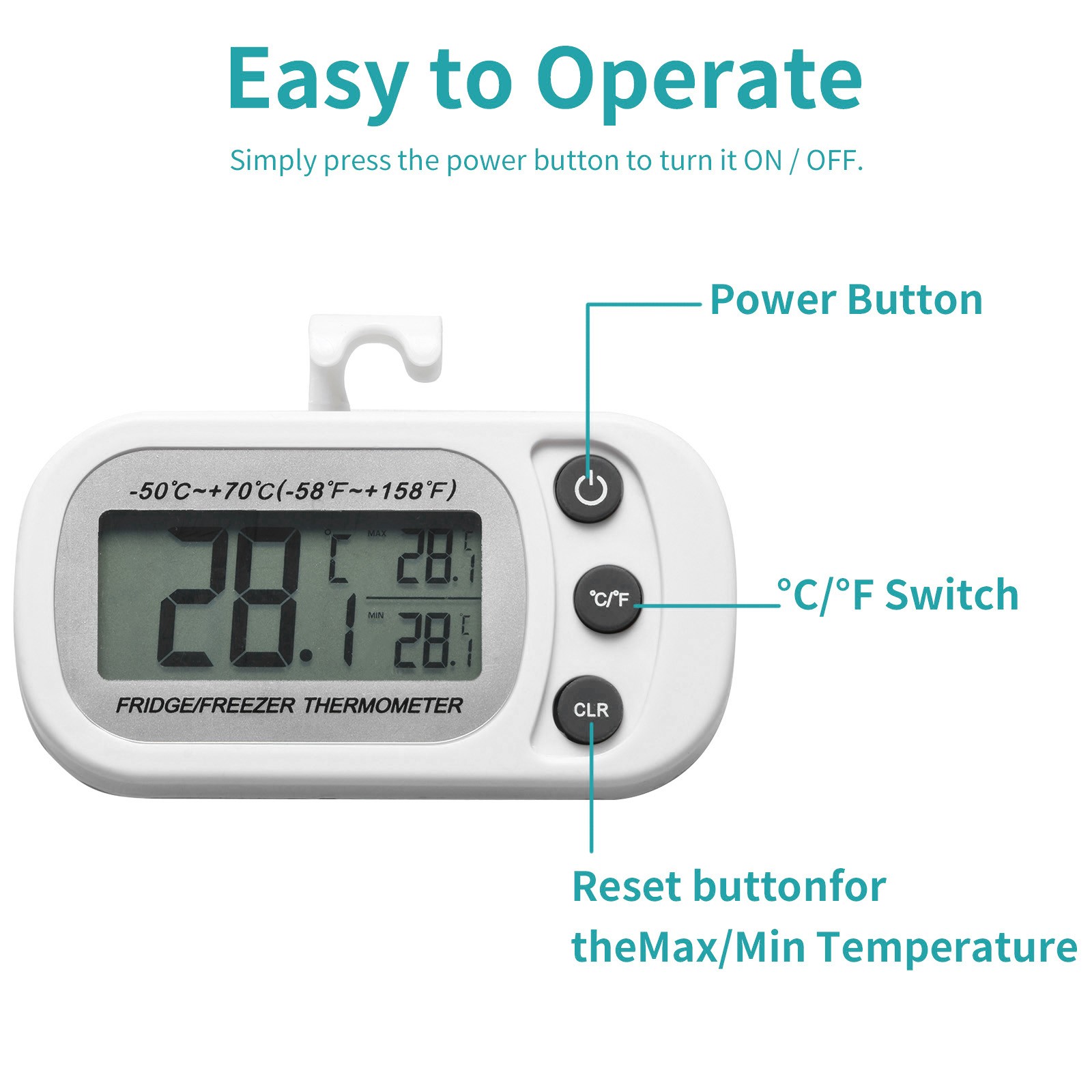 Digital Freezer Refrigerator Thermometer with LCD Display Temp Memory Gauge