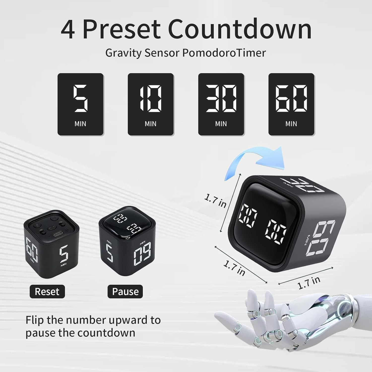 Productivity Timer Flip Gravity Sensor Cube Timer Countdown & Countup,Mute & Vib