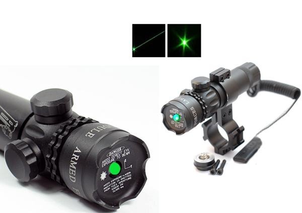 Tactical Green Laser Sight Rifle Dot Scope + Swith+Picatinny Rail+Barrel Mounts