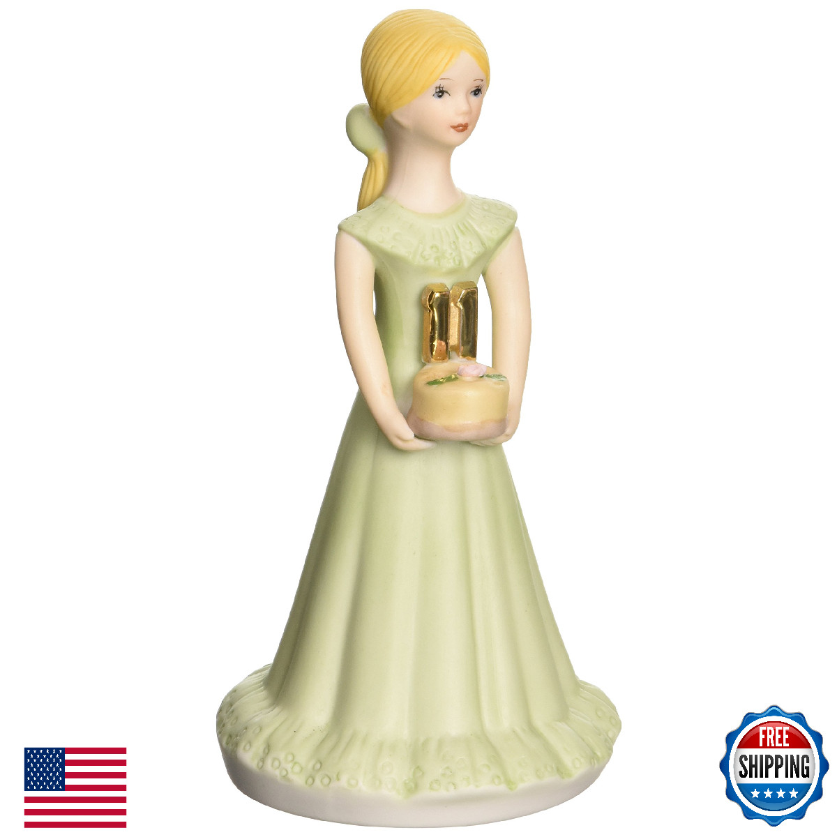Enesco Growing Up Girls “Blonde Age 11” Porcelain Figurine, 5.5”, Light Green