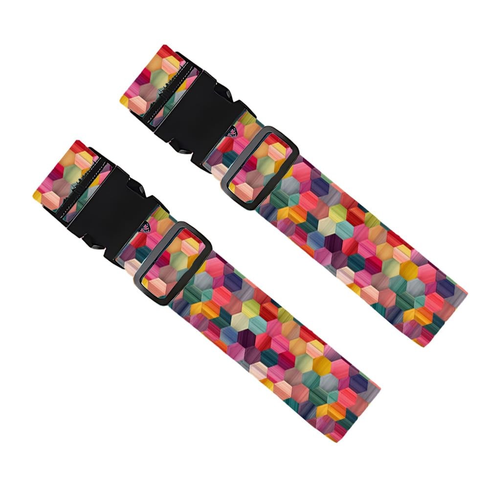 Colorful Luggage Straps 2 Pack – Geometric Hexagon Pattern Suitcase Belts wit...