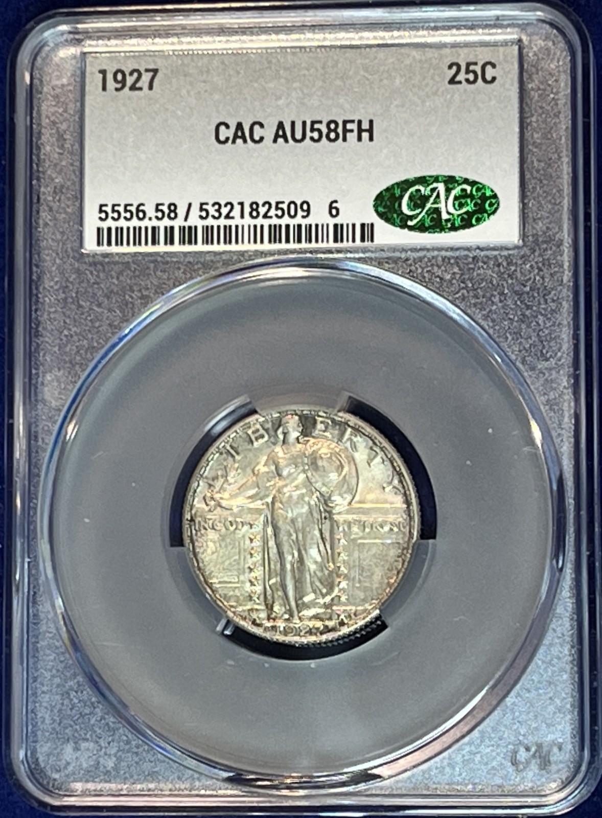 1927 Standing Liberty Quarter CACG AU58 FH Full Head!